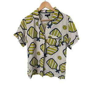 Katie Kime Pajama Top ONLY Pickleball Print Short‎ Sleeve Button Front Small